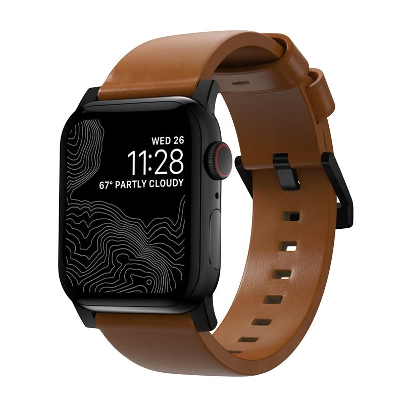 Nomad Apple Watch SE 44mm Modern Leather Band English Tan (Black Hardware) - Ranneke