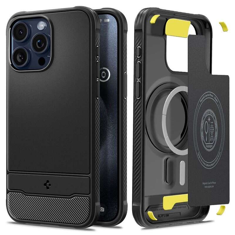 Spigen iPhone 15 Pro Max Case Rugged Armor MagSafe Black - Puhelimen kuoret - MagSafe
