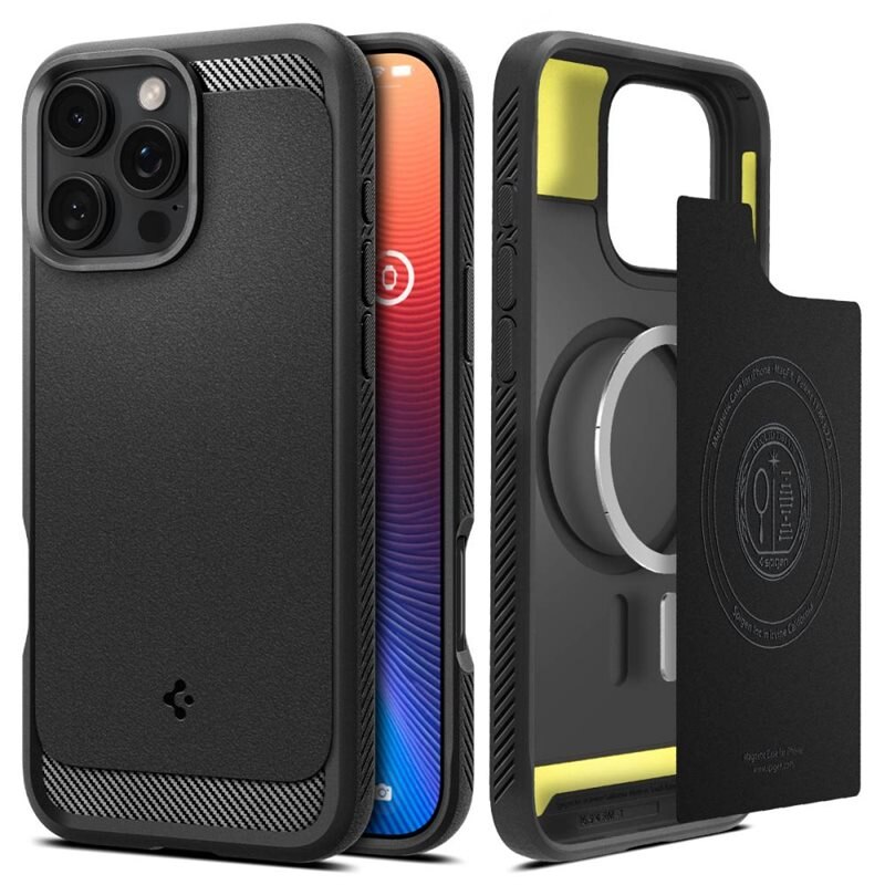 Spigen iPhone 16 Pro Max Case Rugged Armor MagSafe Black - Puhelimen kuoret - MagSafe