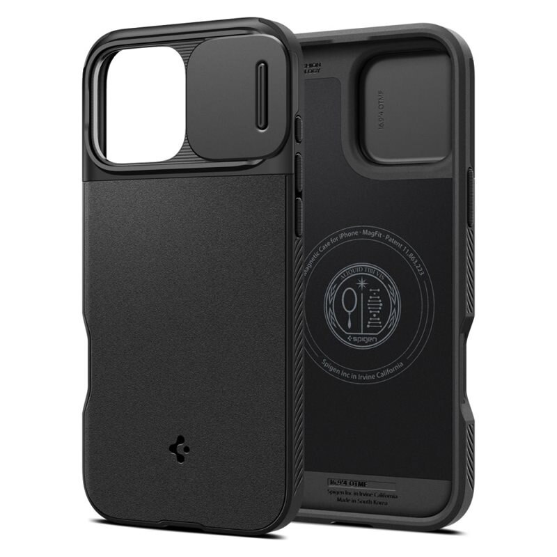 Spigen Optik Armor MagSafe iPhone 16 Pro Max Black - Suojakuori - Kamerasuojalla - Puhelimen kuoret - MagSafella