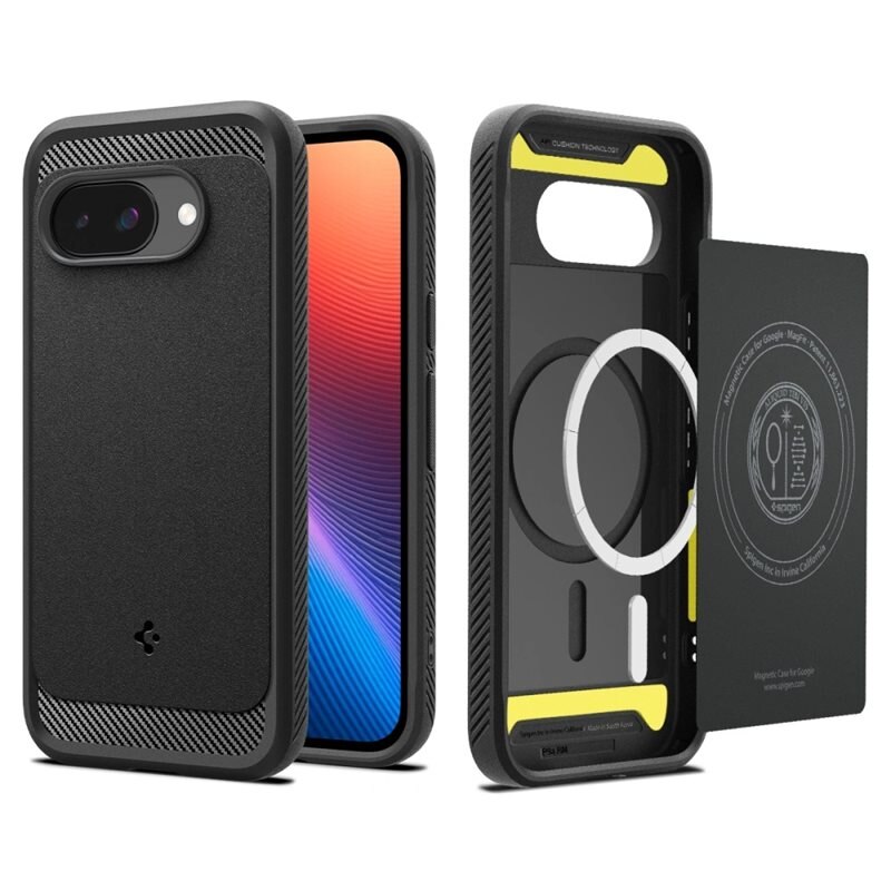 Spigen Google Pixel 9a Case Rugged Armor MagSafe Black - Puhelimen kuoret - MagSafe