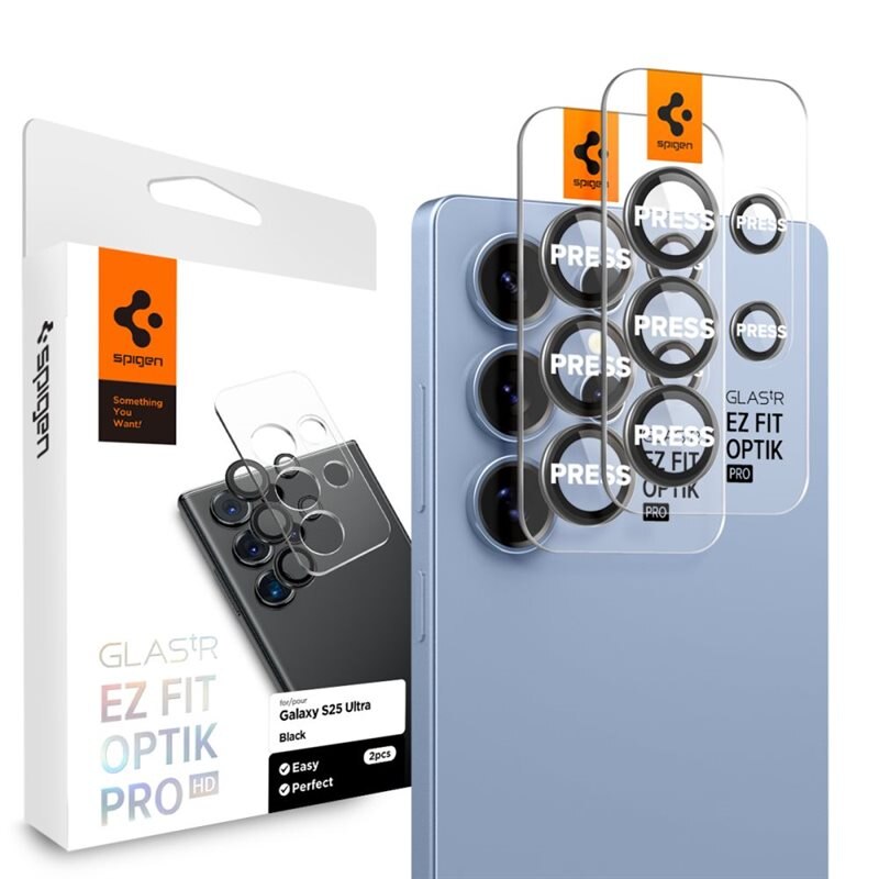 Spigen Samsung Galaxy S25 Ultra EZ Fit Optik Lens Protector (2-pack) Black - Panssarilasi takakameroille - Asennusapurilla