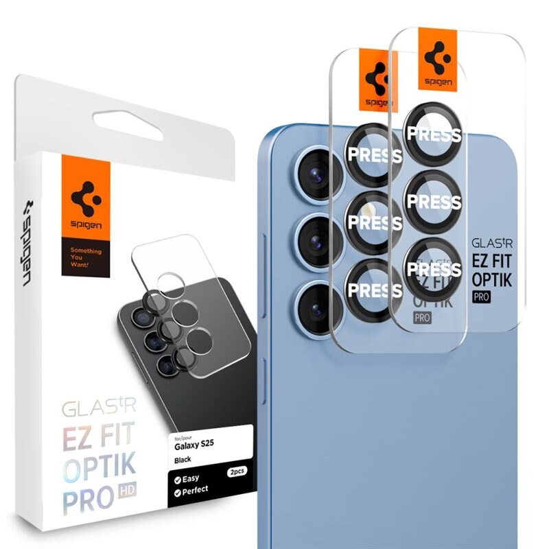 Spigen Samsung Galaxy S25 Plus EZ Fit Optik Lens Protector (2-pack) Black - Panssarilasi takakameroille - Asennusapurilla