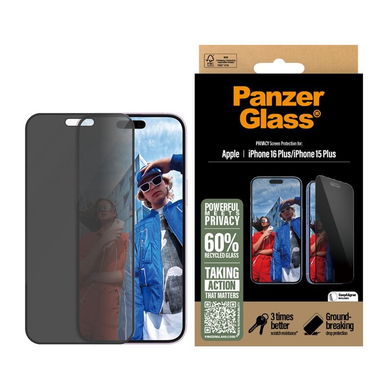 PanzerGlass iPhone 16 Plus Privacy Screen Protector (with EasyAligner) Ultra Wide Fit