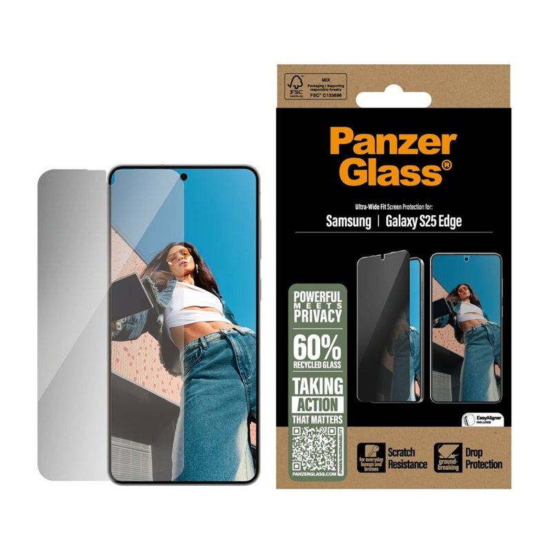PanzerGlass Samsung Galaxy S25 Edge Privacy Screen Protector (with EasyAligner) Ultra Wide Fit