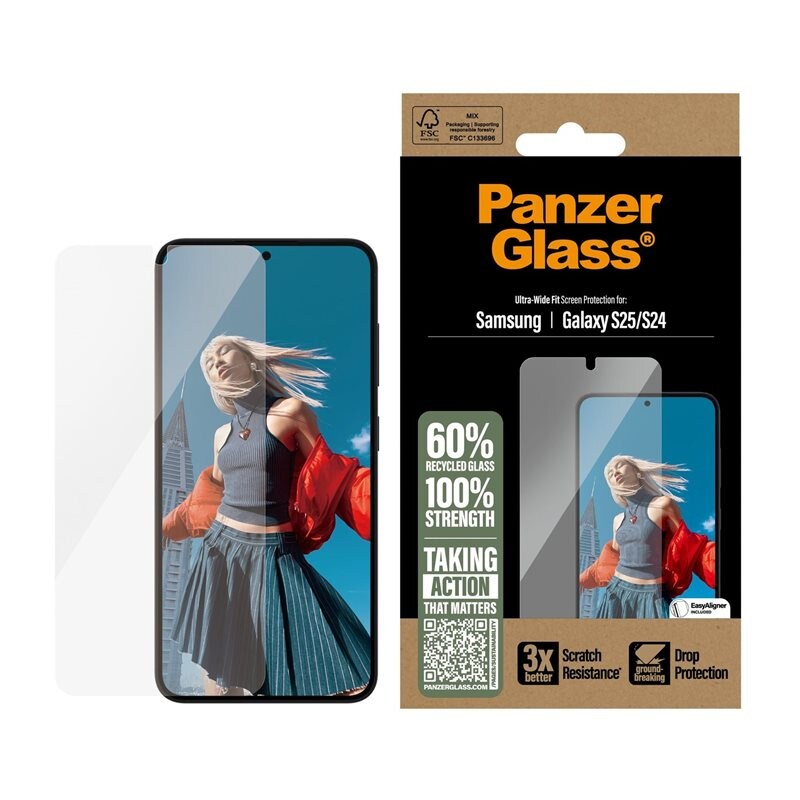 PanzerGlass Samsung Galaxy S25 Screen Protector (with EasyAligner) Ultra Wide Fit