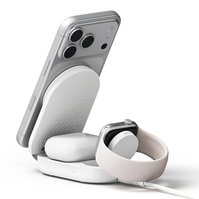 Ringke 3-in-1 Qi2 Magnetic Wireless Charger Folding Stand valkoinen