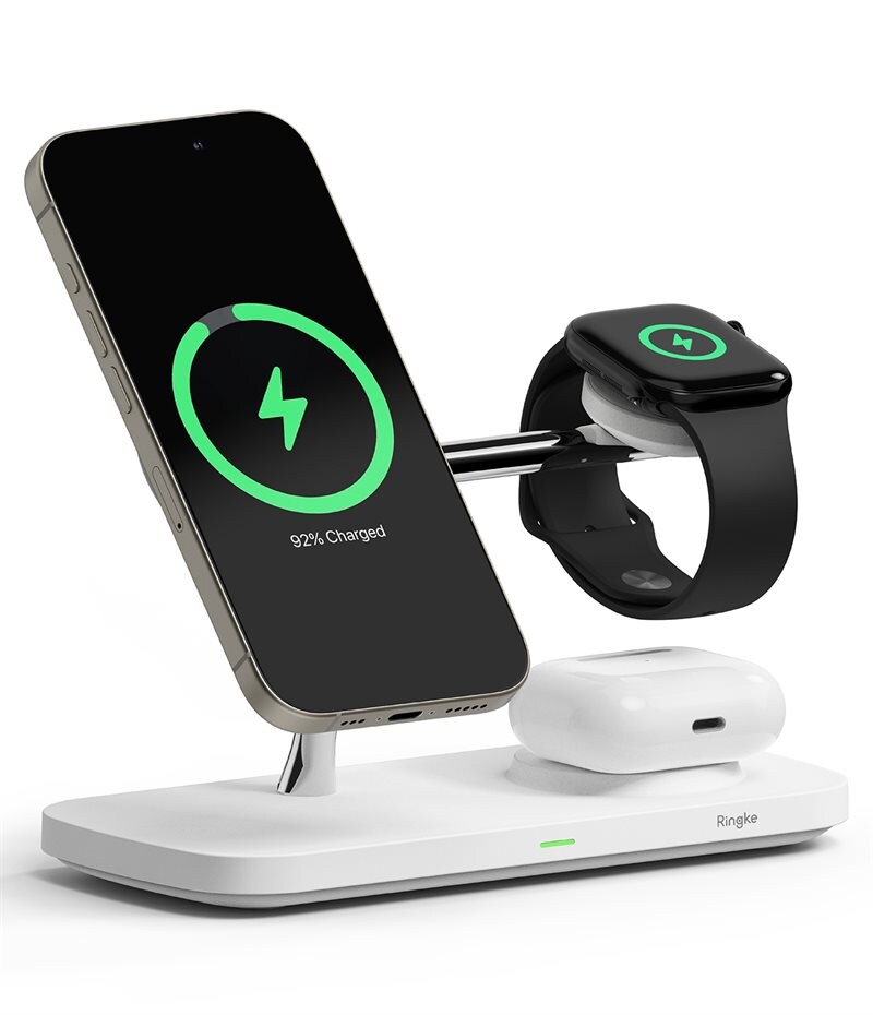 Ringke 3-in-1 Wireless Charger Stand Qi2 MagSafe valkoinen