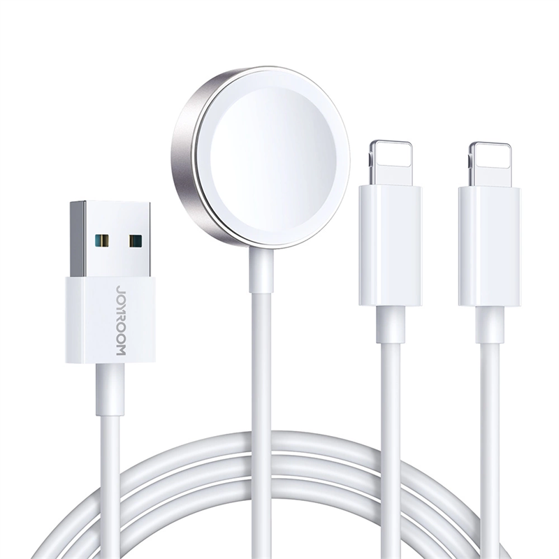 Joyroom 3-in-1 Kaapeli USB-A -> 2x Lightning + magneettinen laturi valkoinen (S-IW007)