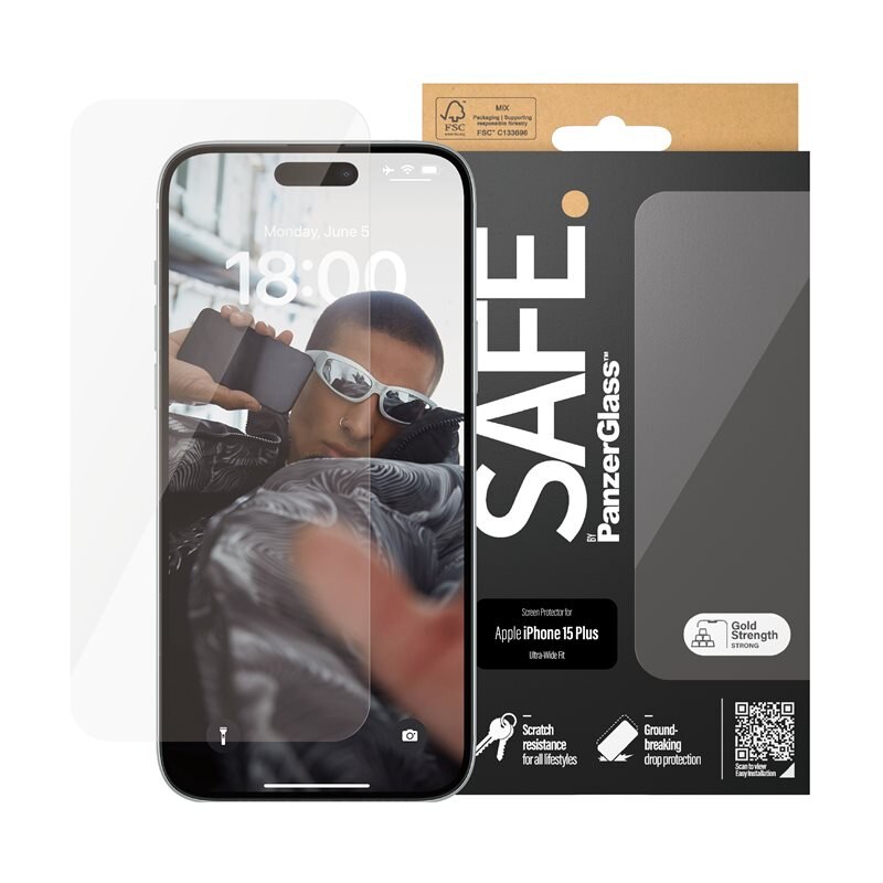 SAFE. by PanzerGlass iPhone 15 Plus Screen Protector Ultra Wide Fit