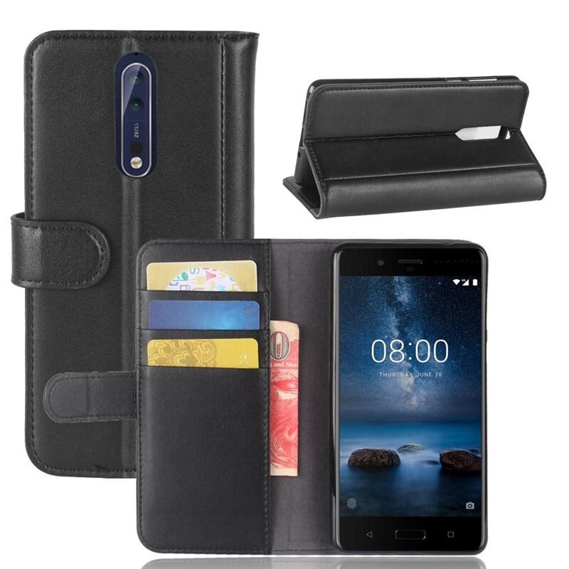 Aito Nahkakotelo Nokia 8 Musta