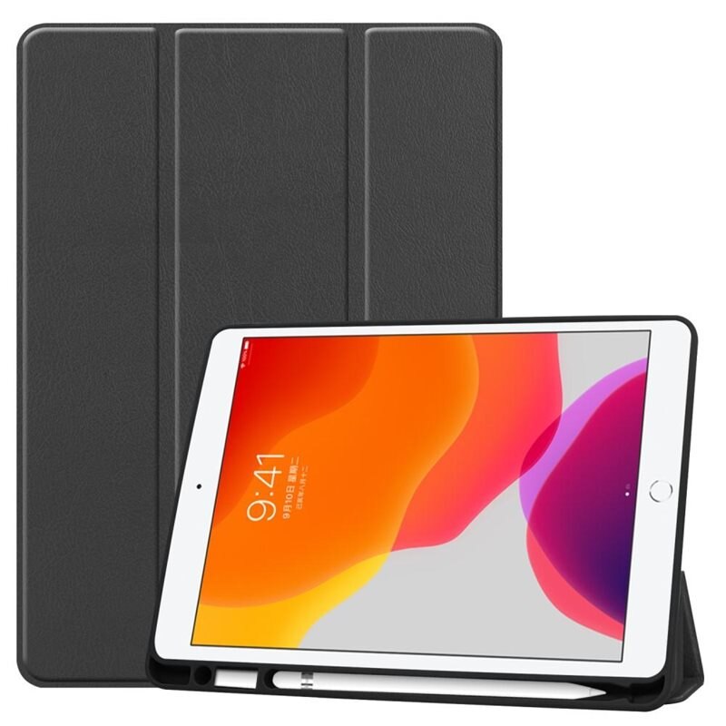Apple iPad 10.2 9th Gen (2021) Kotelo Tri-fold Kynäpidikkeellä Musta