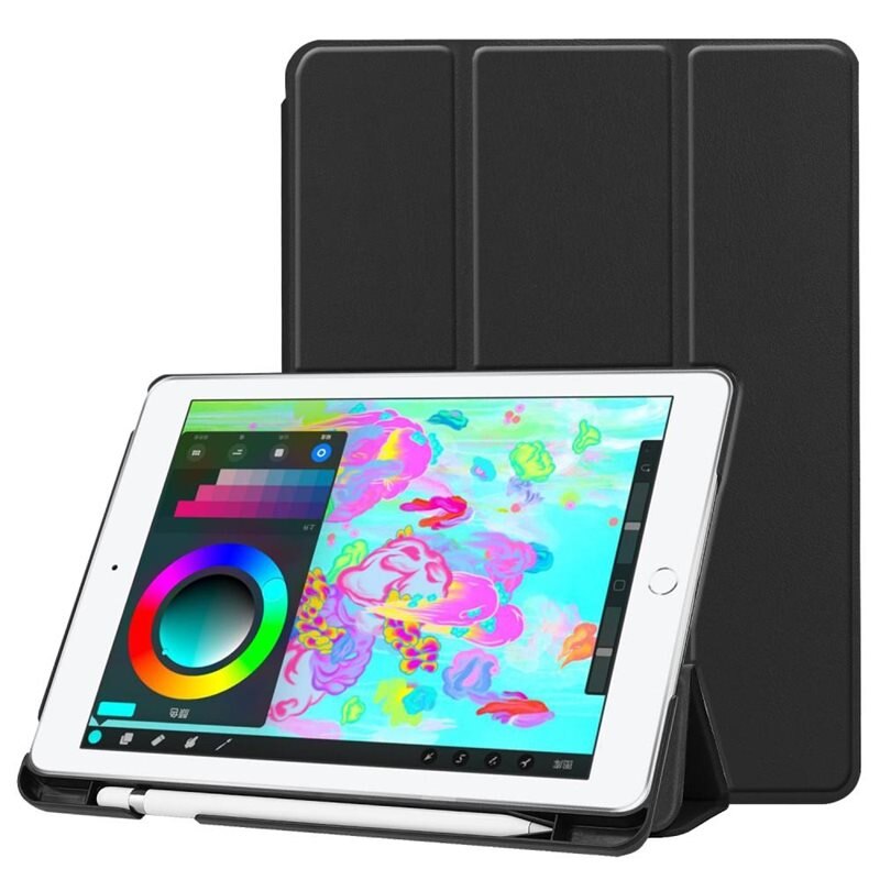 Apple iPad 9.7 6th Gen (2018) Kotelo Tri-fold Kynäpidikkeellä Musta