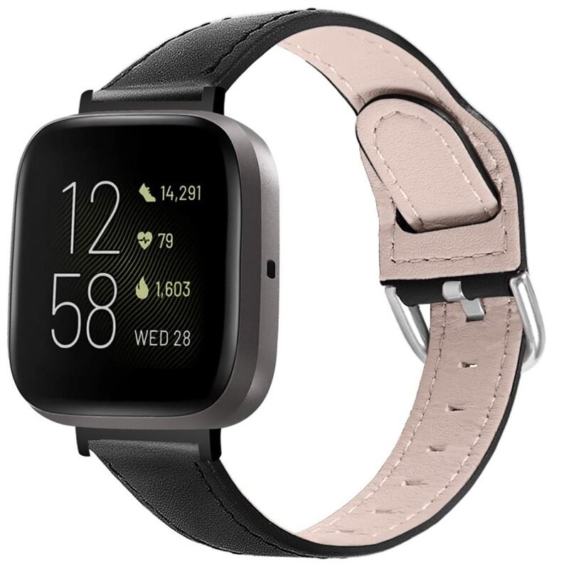 Nahkaranneke Fitbit Sense/Versa 3 Musta