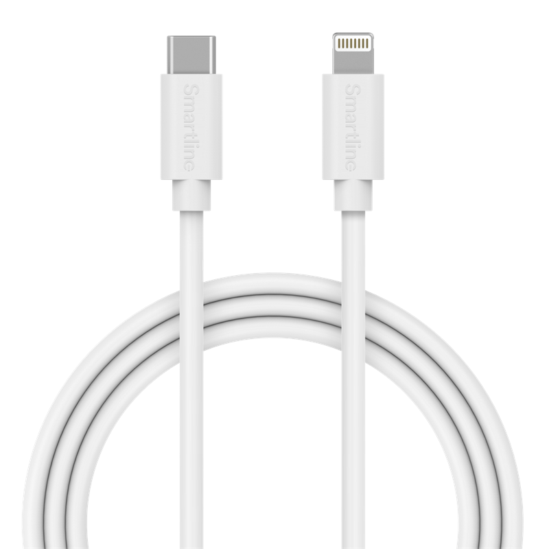 Smartline Pitkä USB-kaapeli USB-C - Lightning 2m iPhone 12 Pro Max valkoinen