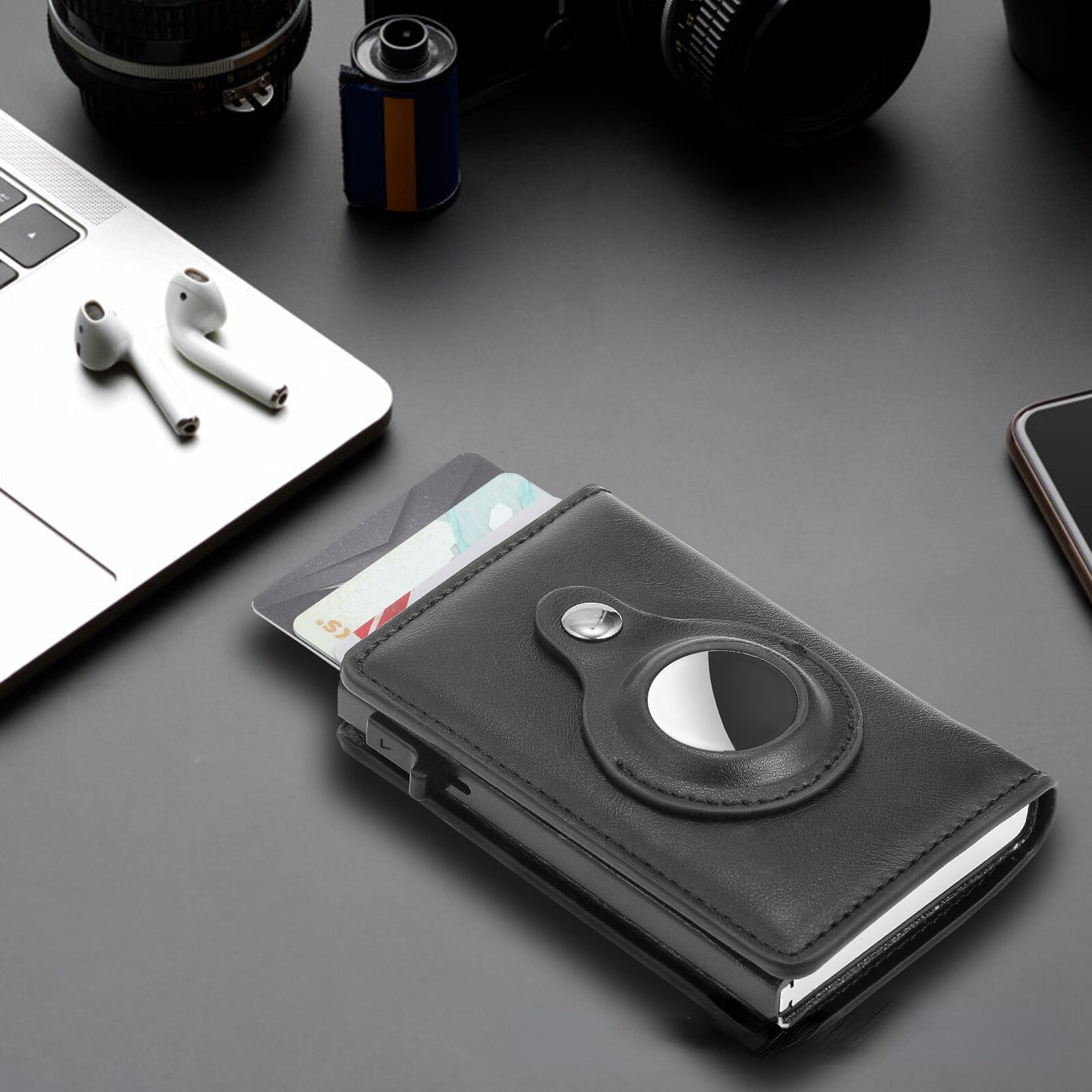 Nahka Korttiteline AirTag musta