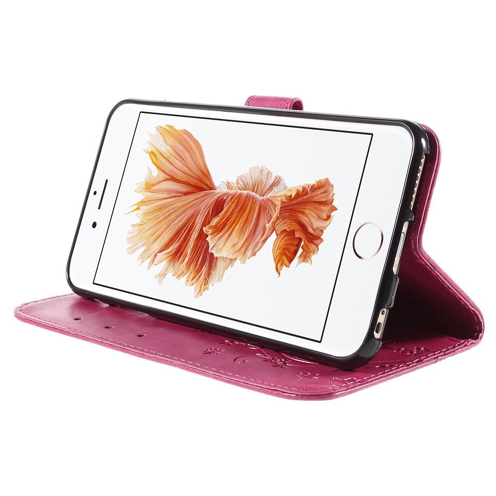 Nahkakotelo Perhonen Apple iPhone 6/6S vaaleanpunainen