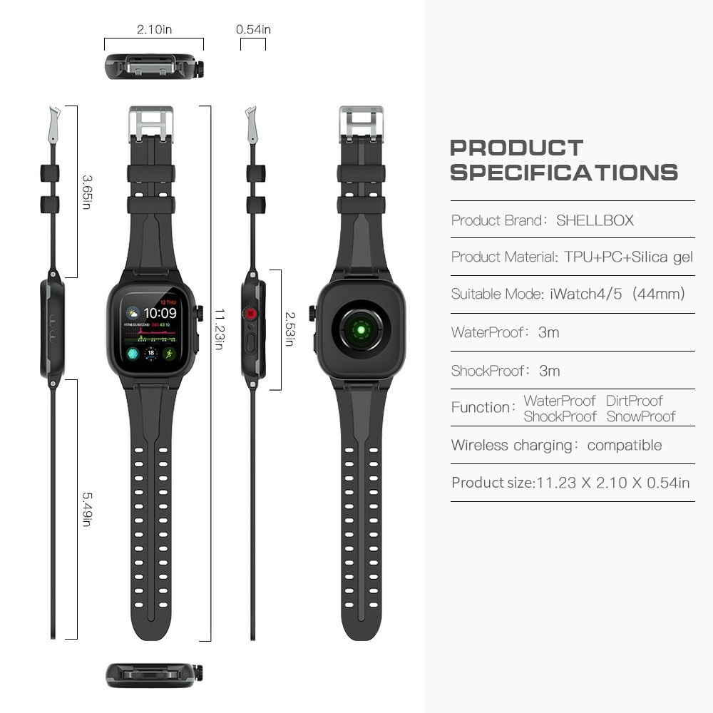 Vesitiivis Kuori + Silikoniranneke Apple Watch 44mm musta