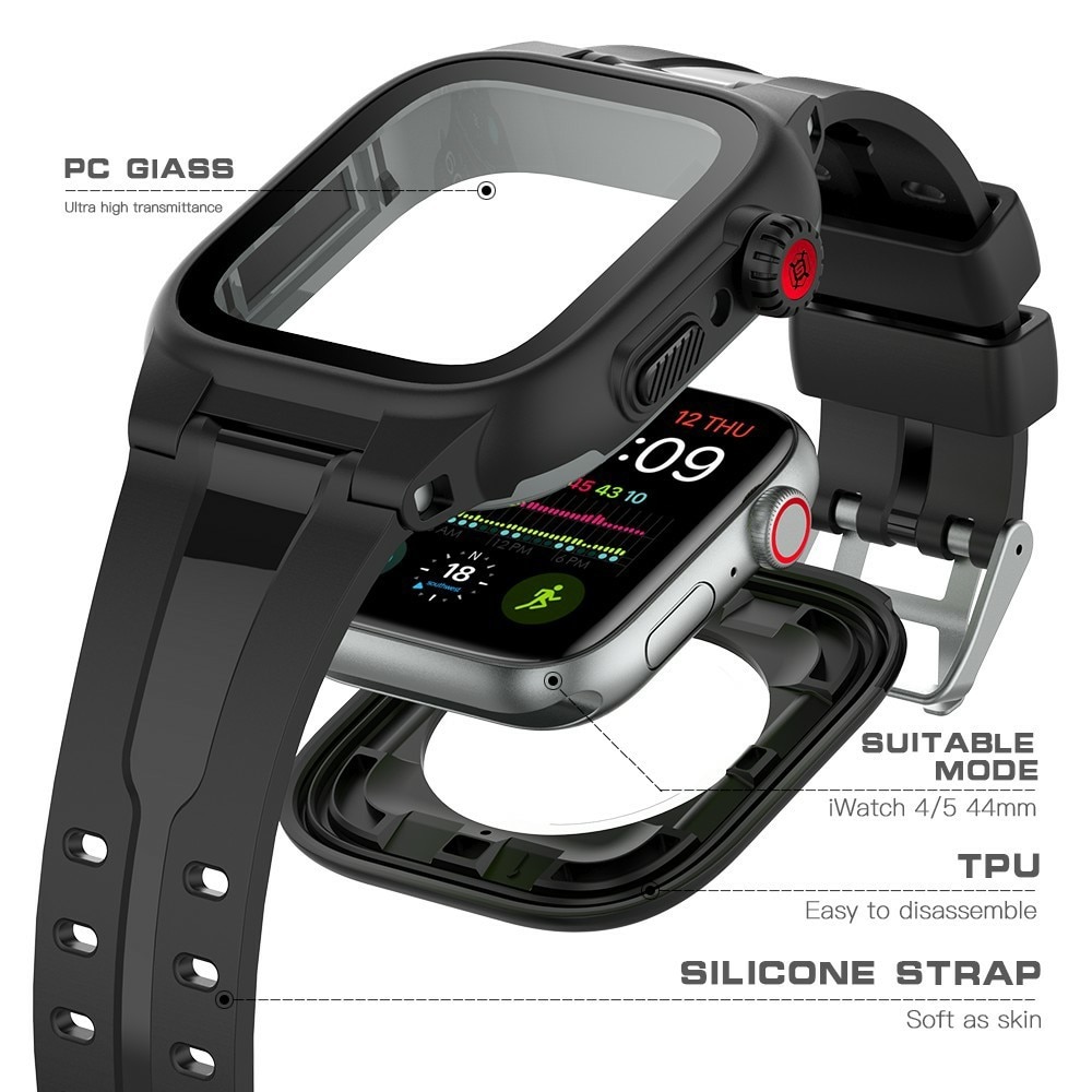 Vesitiivis Kuori + Silikoniranneke Apple Watch SE 44mm musta