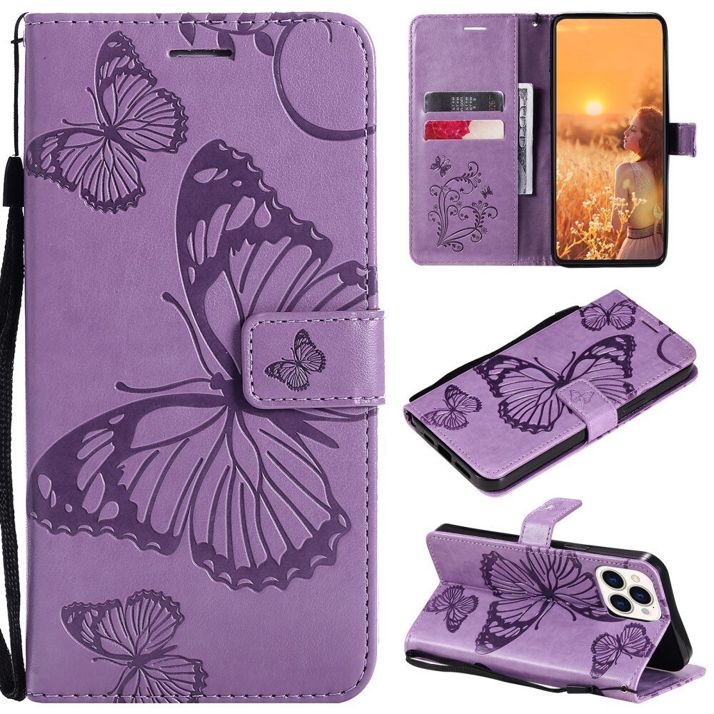 Nahkakotelo Perhonen Apple iPhone 13 Pro Liila