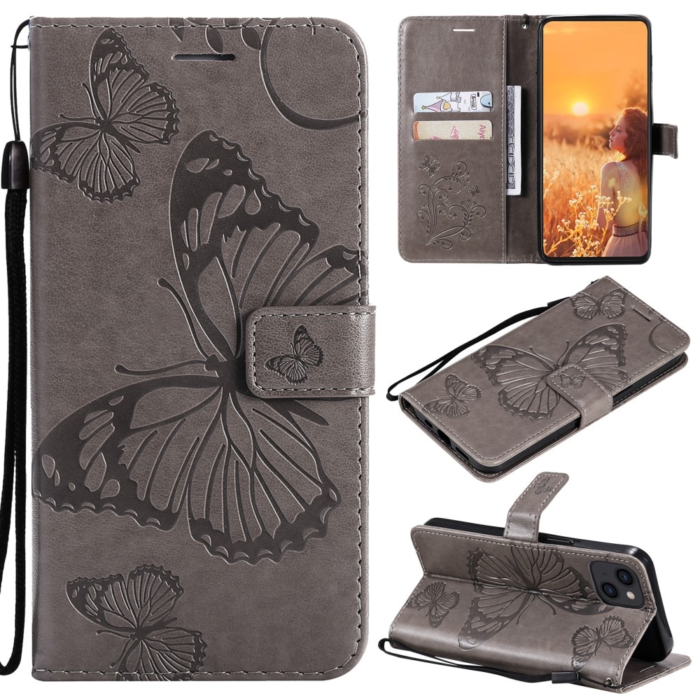 Nahkakotelo Perhonen Apple iPhone 13 Mini Harmaa
