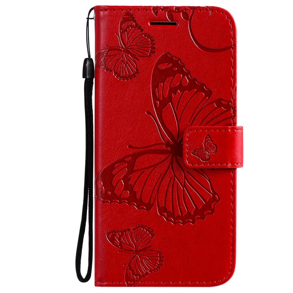 Nahkakotelo Perhonen iPhone 13 Mini punainen