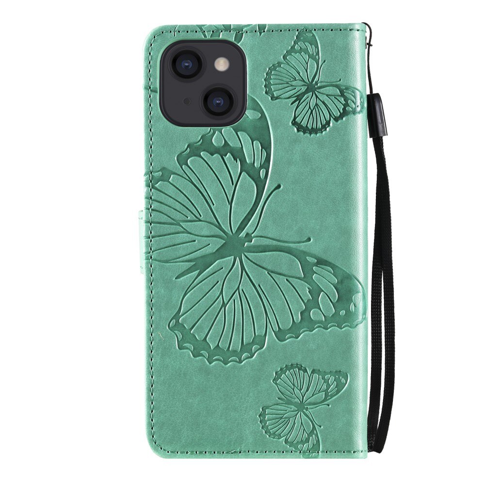 Nahkakotelo Perhonen Apple iPhone 13 Mini Vihreä