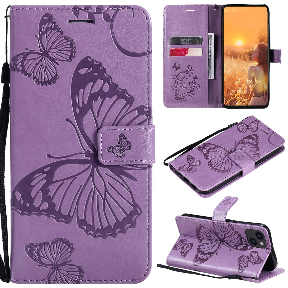 Nahkakotelo Perhonen Apple iPhone 13 Mini Liila