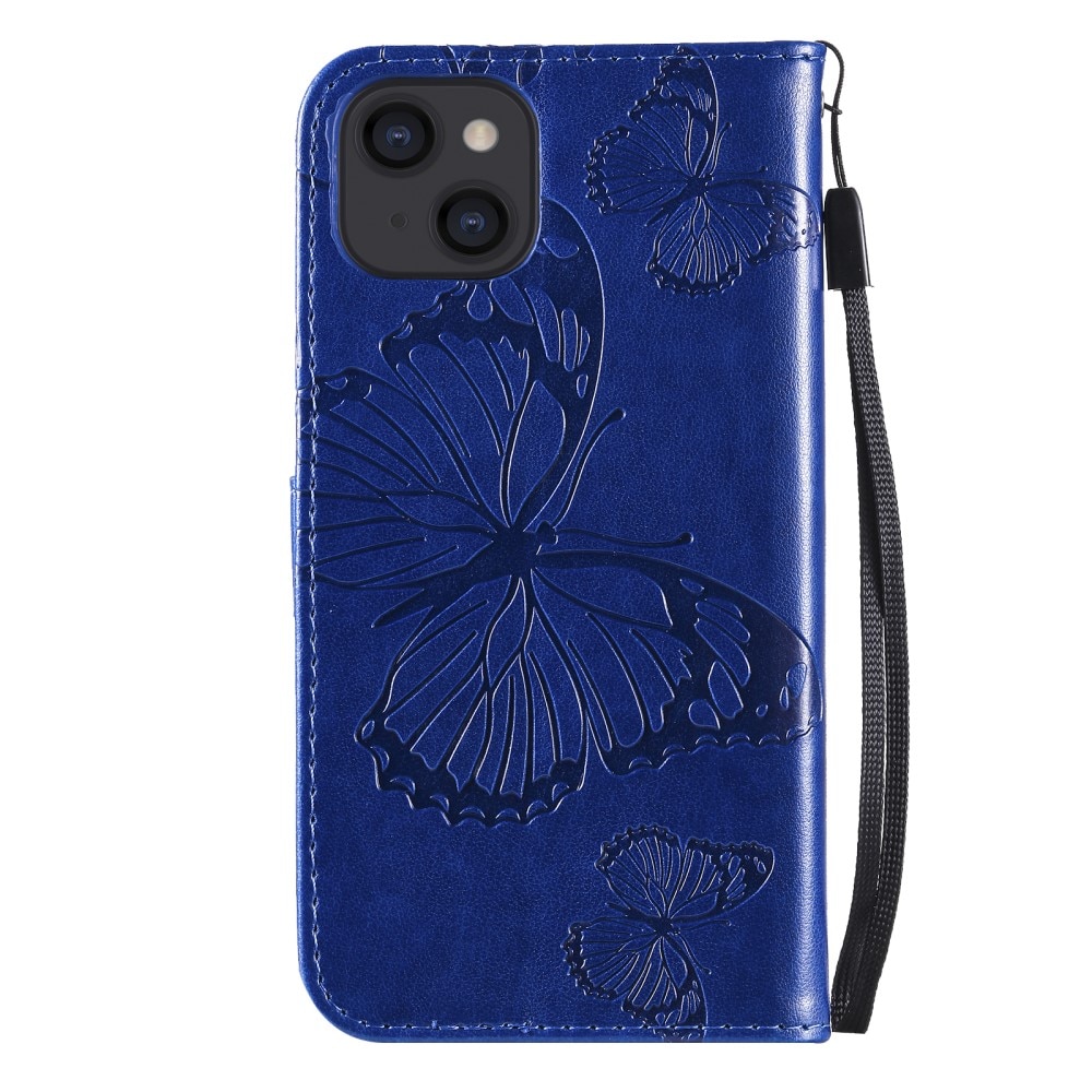 Nahkakotelo Perhonen iPhone 13 Mini sininen