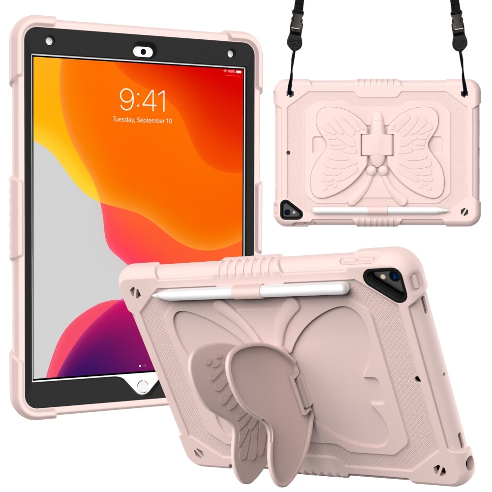 Hybridikuori perhonen iPad 10.2 9th Gen (2021) vaaleanpunainen