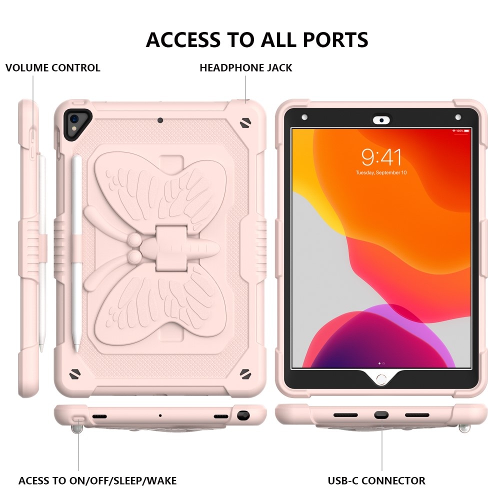 Hybridikuori perhonen iPad 10.2 7th Gen (2019) vaaleanpunainen