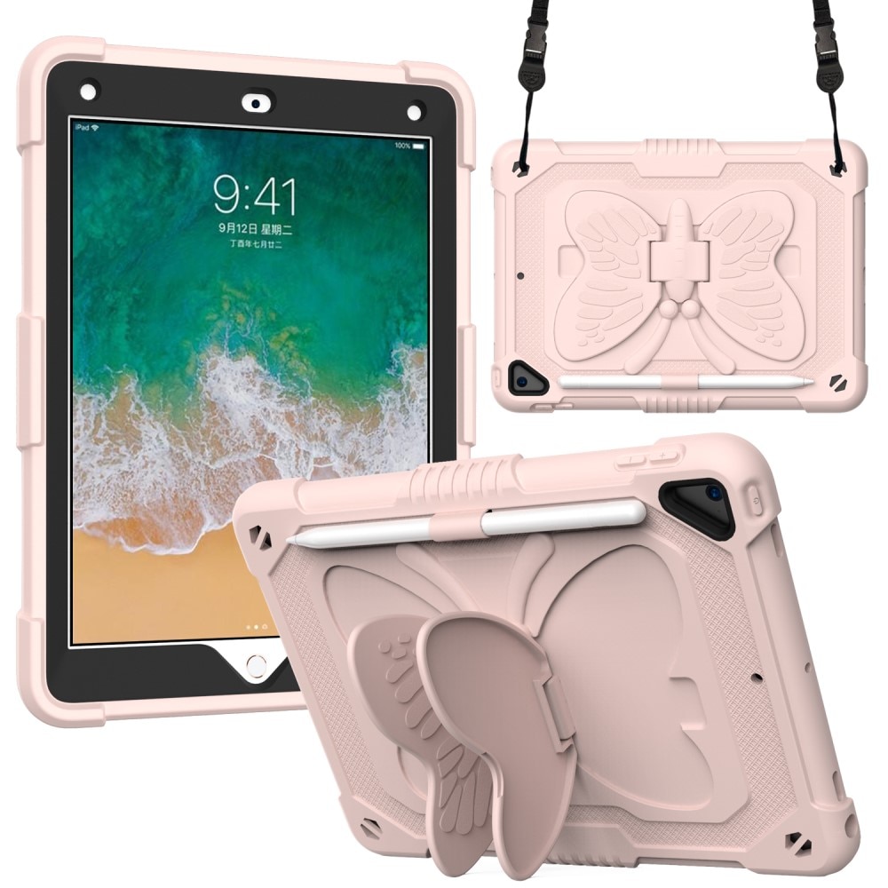 Hybridikuori perhonen iPad 9.7 5th Gen (2017) vaaleanpunainen