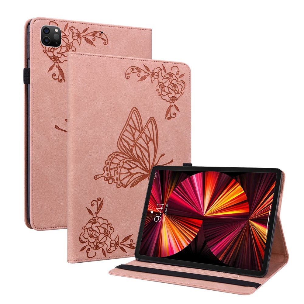 Nahkakotelo Perhonen iPad Air 10.9 2020/2022 vaaleanpunainen