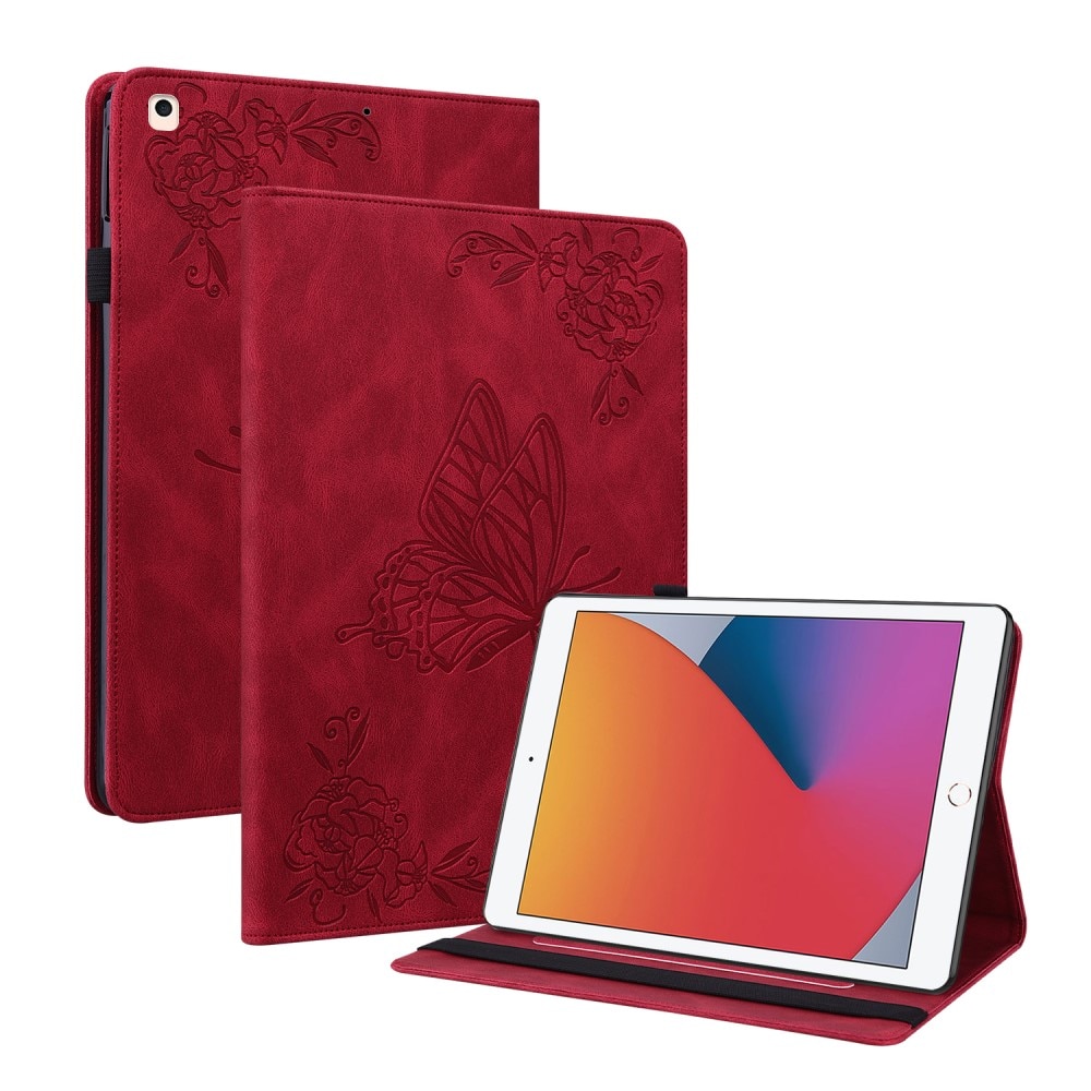 Nahkakotelo Perhonen iPad 10.2 8th Gen (2020) punainen