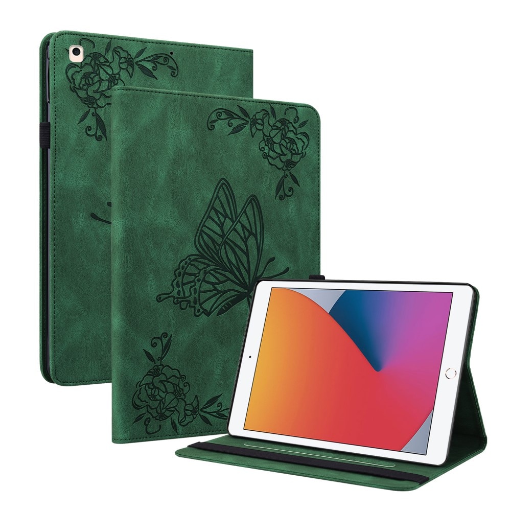 Nahkakotelo Perhonen iPad 10.2 8th Gen (2020) vihreä