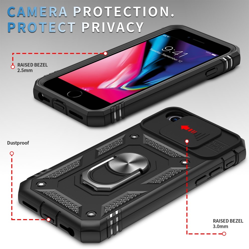 Hybridikuori Ring + Kamerasuojalla Apple iPhone SE 2020/iPhone SE 2022/iPhone 8/iPhone 7 Musta
