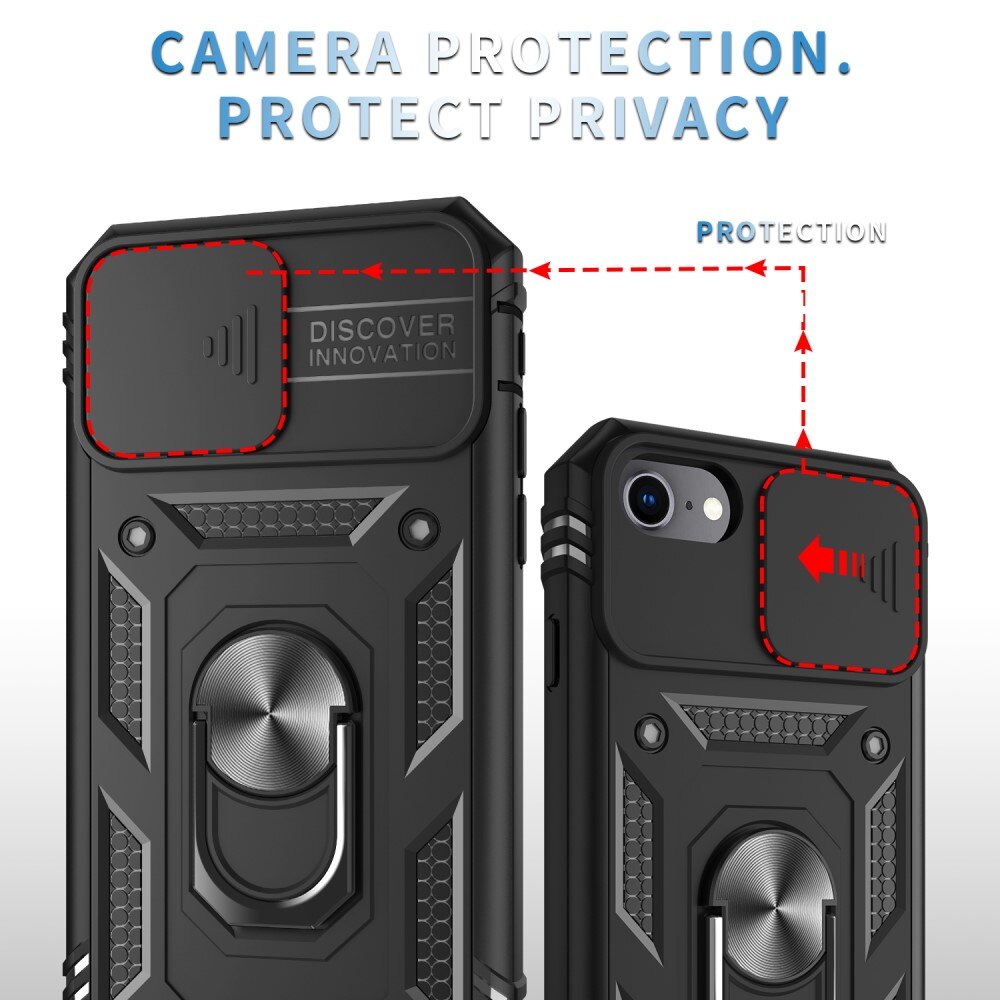 Hybridikuori Ring + Kamerasuojalla Apple iPhone SE 2020/iPhone SE 2022/iPhone 8/iPhone 7 Musta