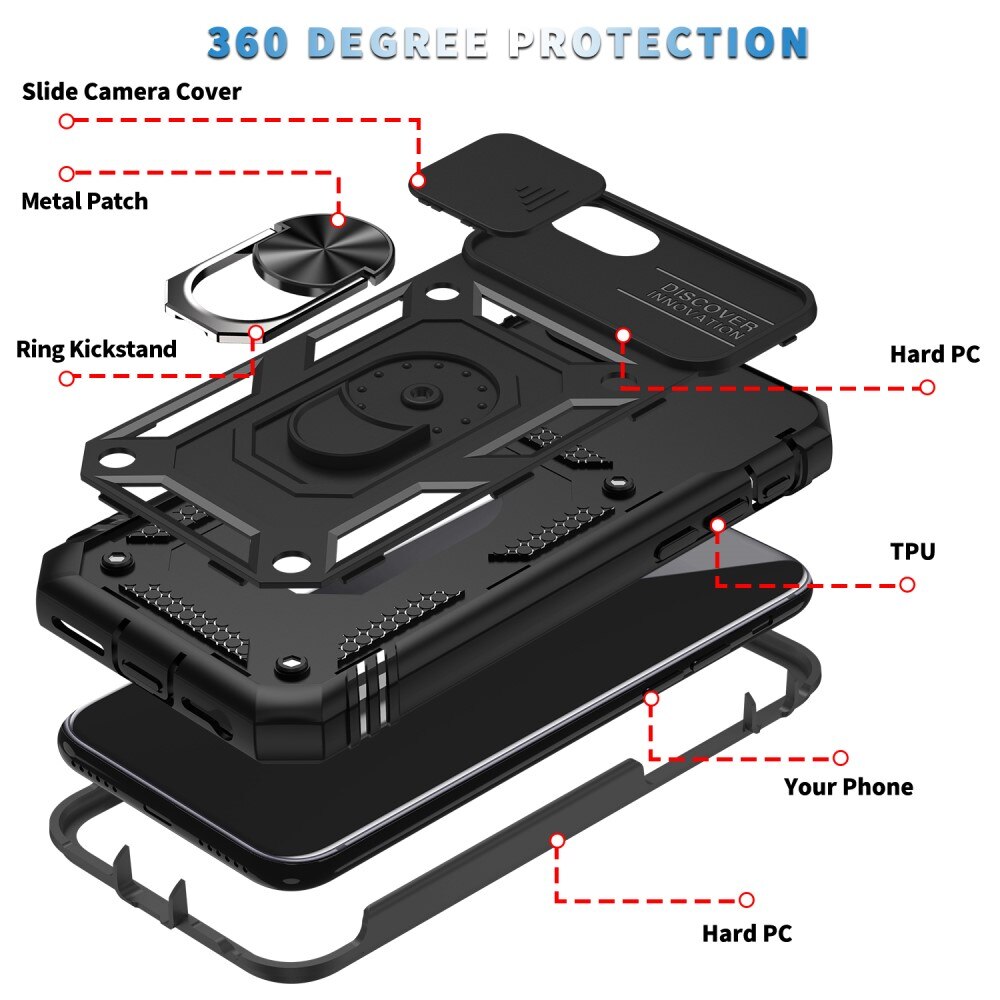 Hybridikuori Ring + Kamerasuojalla Apple iPhone SE 2020/iPhone SE 2022/iPhone 8/iPhone 7 Musta