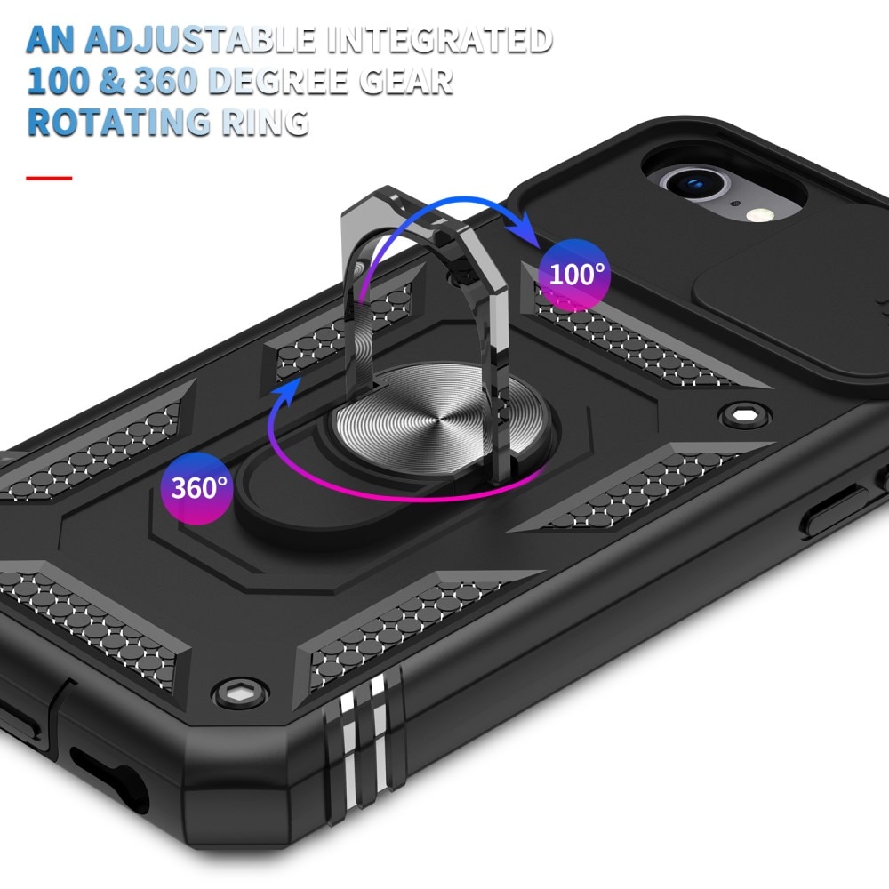 Hybridikuori Ring + Kamerasuojalla Apple iPhone SE 2020/iPhone SE 2022/iPhone 8/iPhone 7 Musta