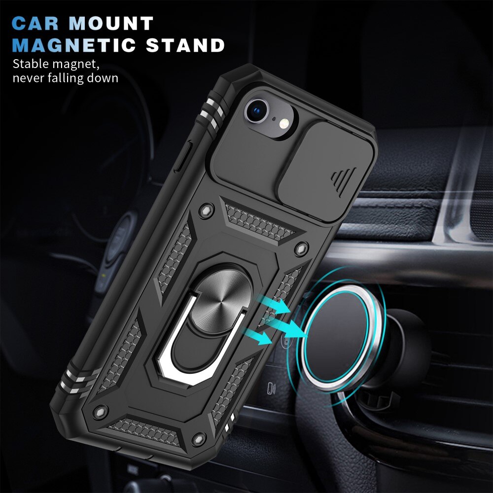 Hybridikuori Ring + Kamerasuojalla Apple iPhone SE 2020/iPhone SE 2022/iPhone 8/iPhone 7 Musta
