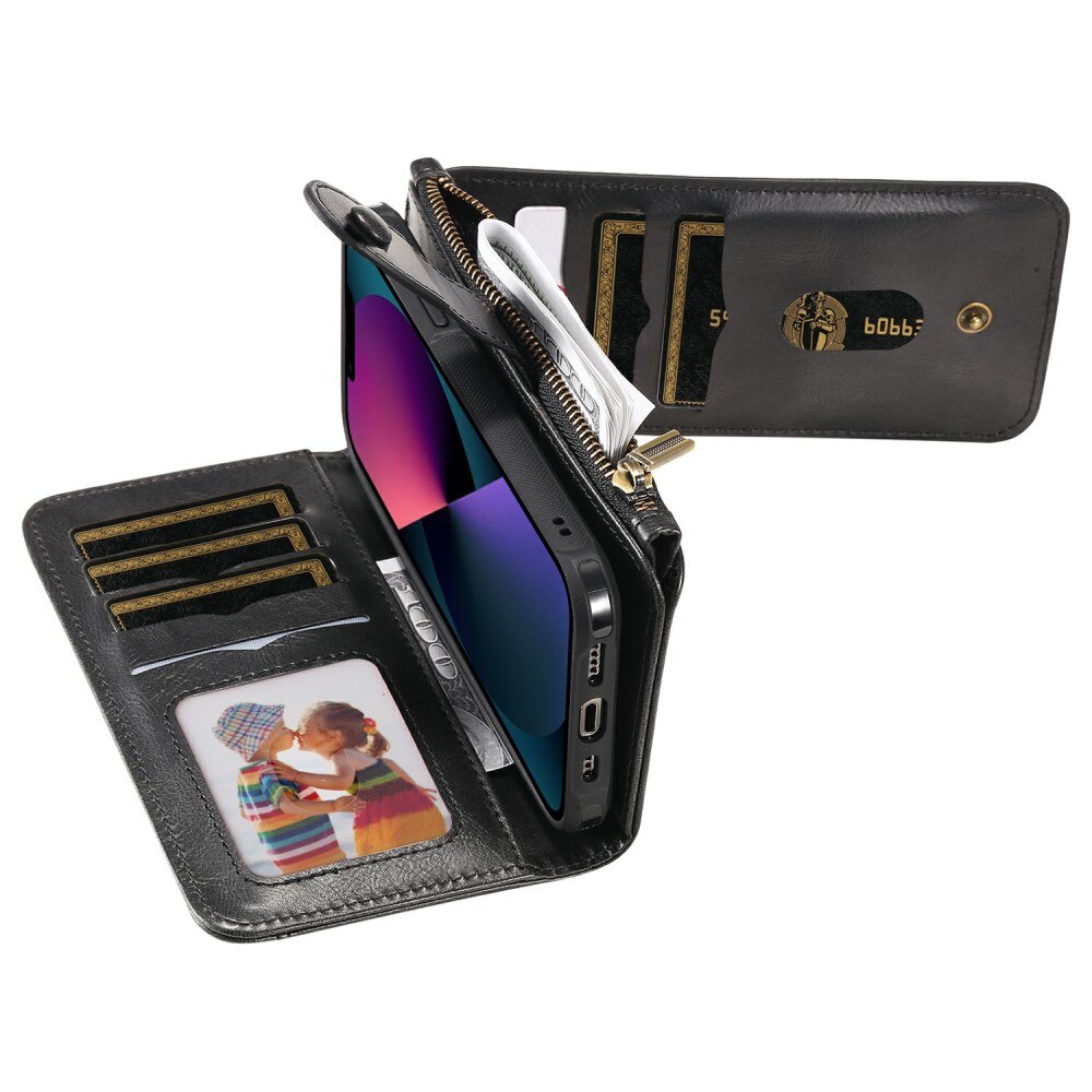 Magnet Leather Multi-Wallet iPhone 13 musta