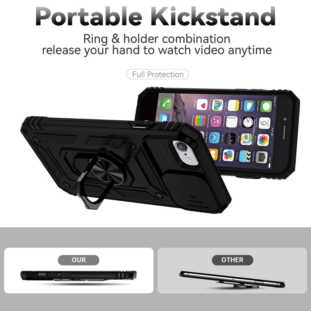 Hybridikuori Tech Ring+Kamerasuojalla iPhone SE (2020) musta