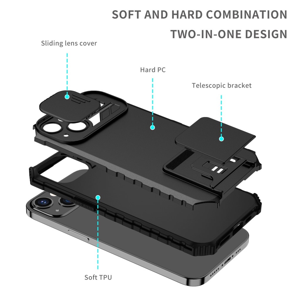 iPhone 13 Pro Kickstand Kotelo Kamerasuojalla Musta