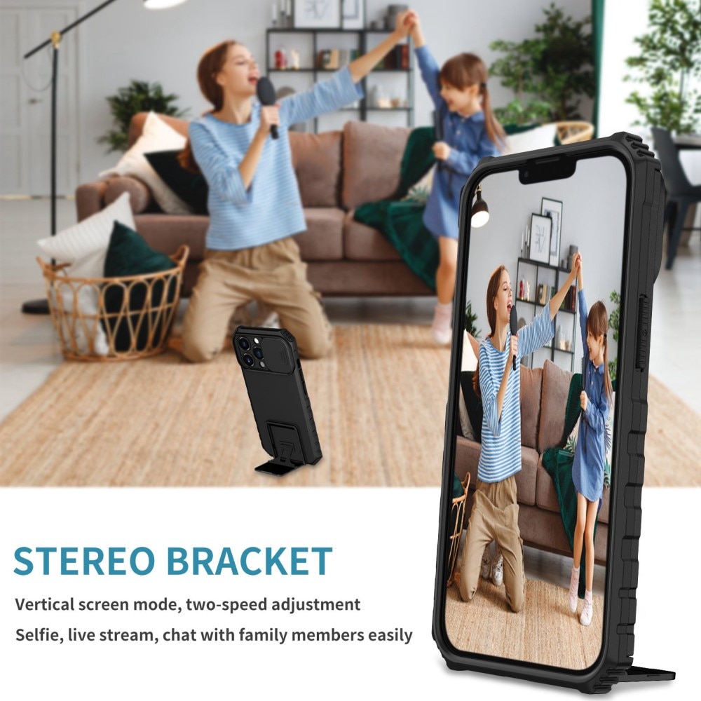 iPhone 13 Pro Kickstand Kotelo Kamerasuojalla Musta