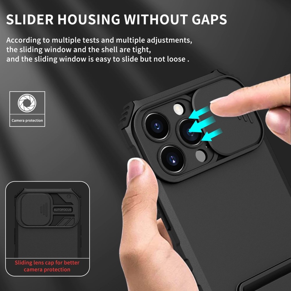 iPhone 13 Pro Kickstand Kotelo Kamerasuojalla Musta