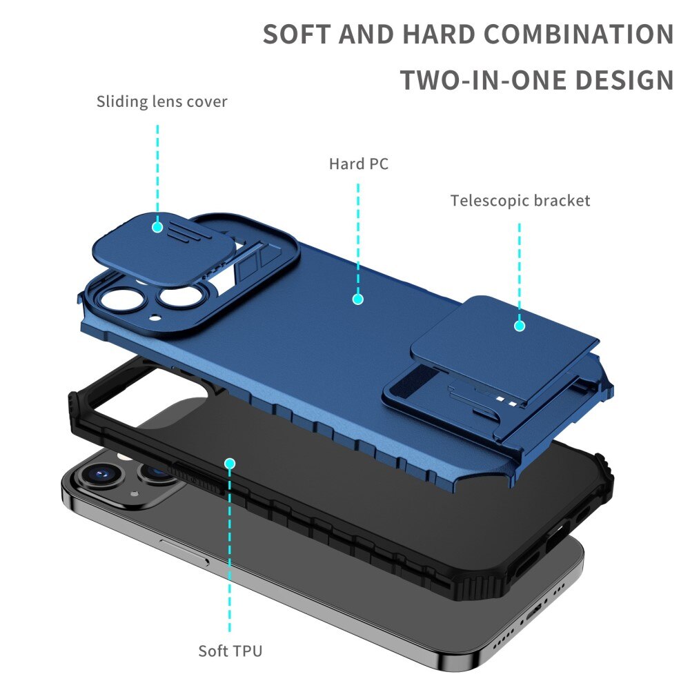 iPhone 13 Pro Kickstand Kotelo Kamerasuojalla sininen