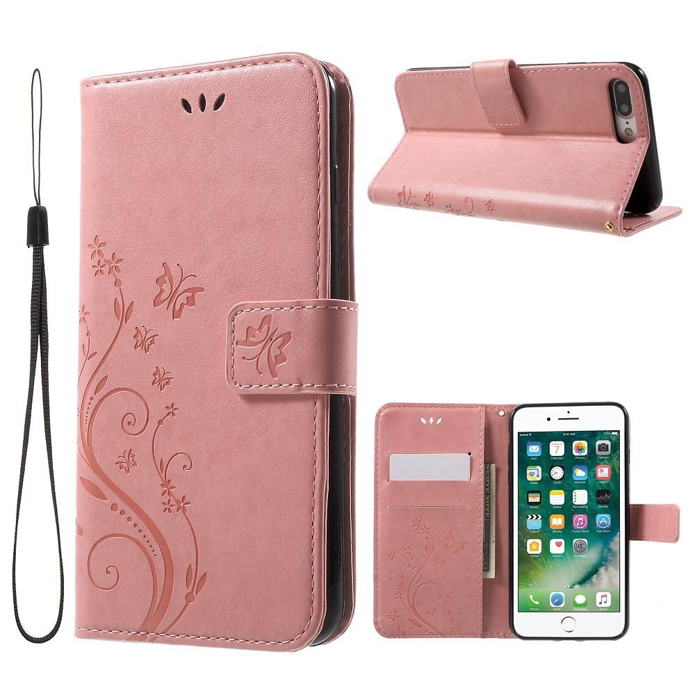 Nahkakotelo Perhonen iPhone 7 Plus/8 Plus vaaleanpunainen