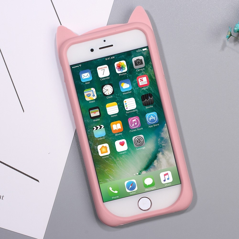 Silikonikuori Kissa iPhone 8 vaaleanpunainen