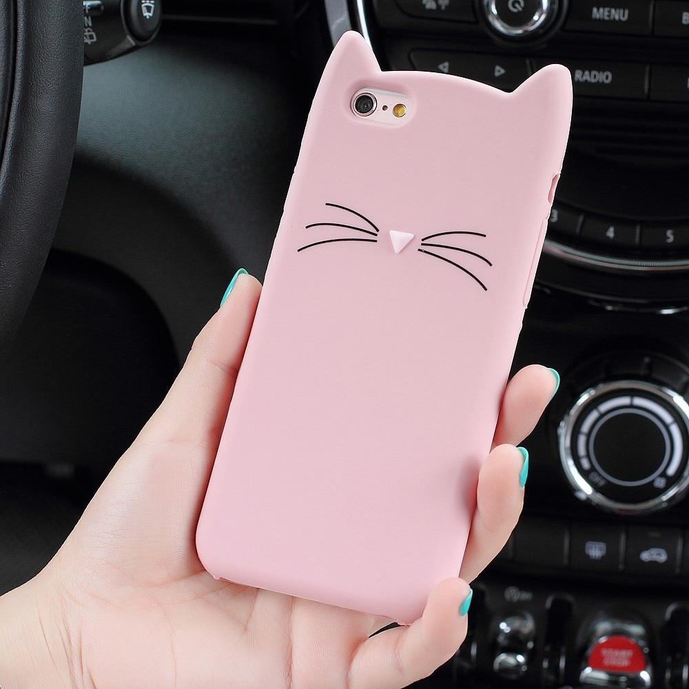 Silikonikuori Kissa iPhone SE (2020) vaaleanpunainen