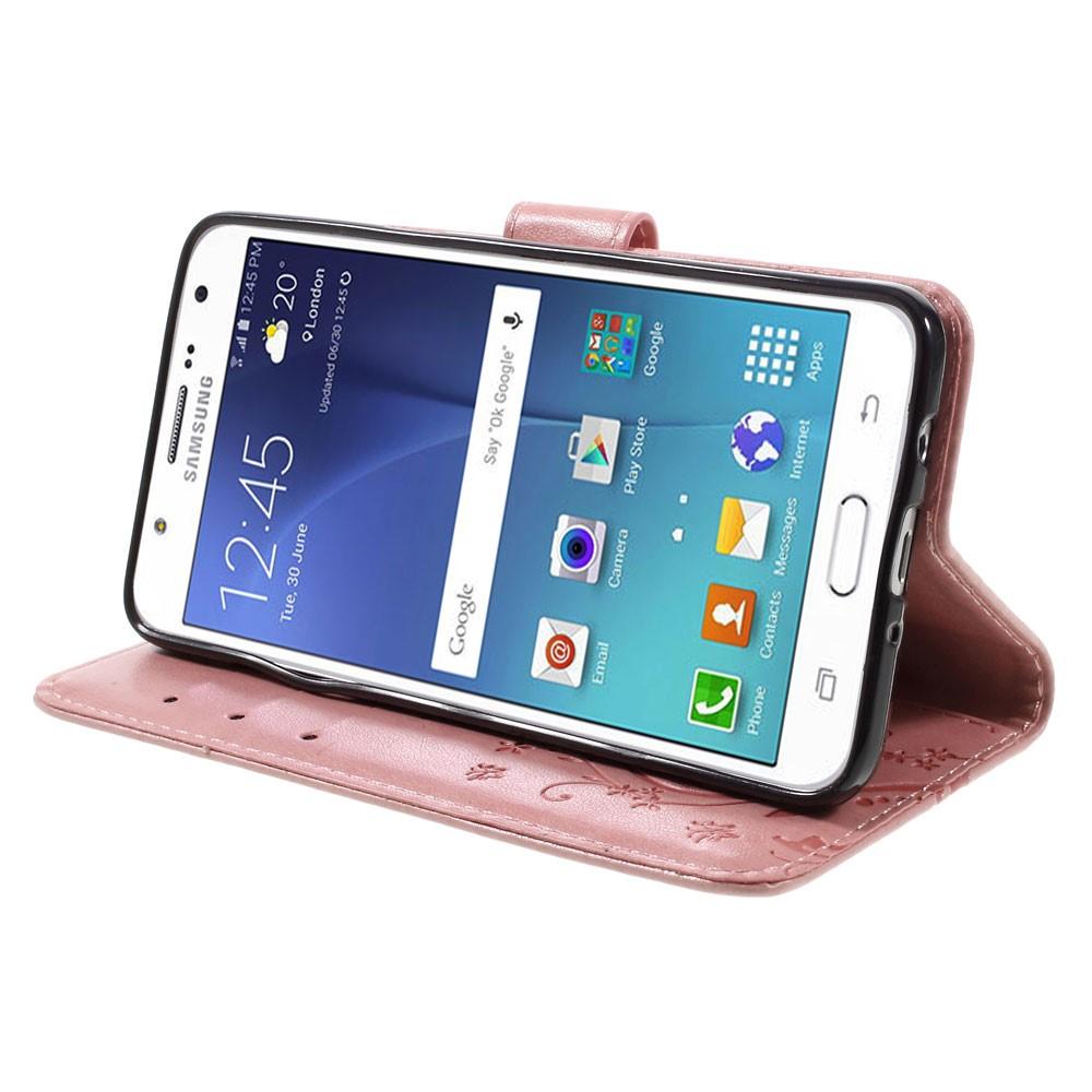 Nahkakotelo Perhonen Samsung Galaxy J5 2016 vaaleanpunainen